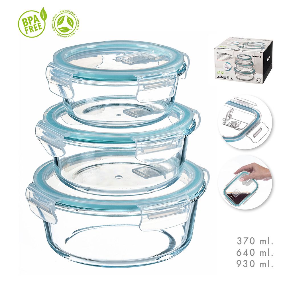 SET 3 FIAMBRERAS DE BOROSILICATO REDONDAS