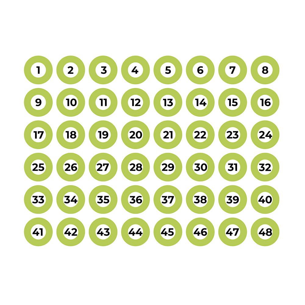 LÁMINA ADHESIVA A4 NUMERADA 1-48 VERDE EDM