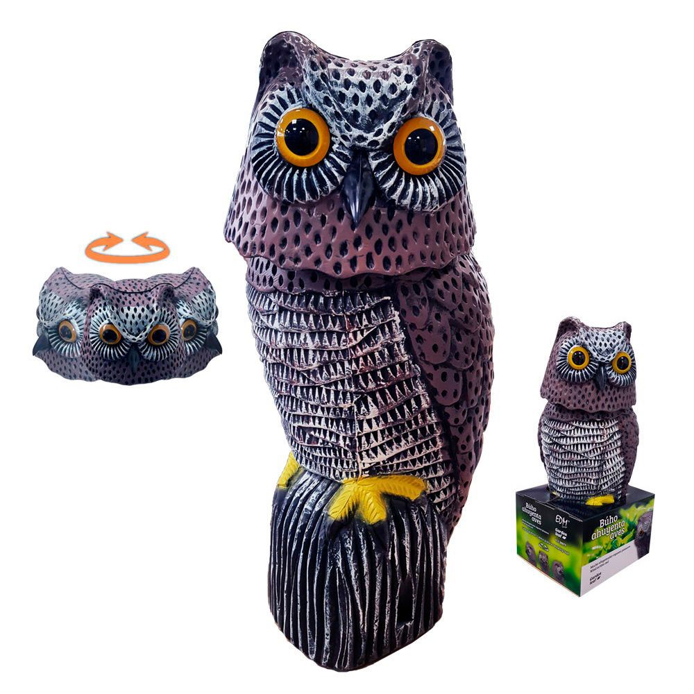 BÚHO CON CABEZA GIRATORIA AHUYENTA AVES 20 x 38 x 16 cm