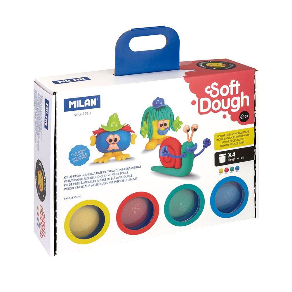 MALETÍN PASTA BLANDA SOFT DOUGH 4 BOTES 116 g CON HERRAMIENTAS 'CARAS DIVERTIDAS'