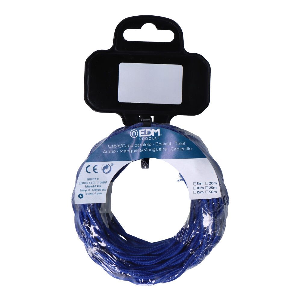 CARRETE CABLE TEXTIL TRENZADO H03VV-F 2 x 0,75 mm² AZUL, 5 m