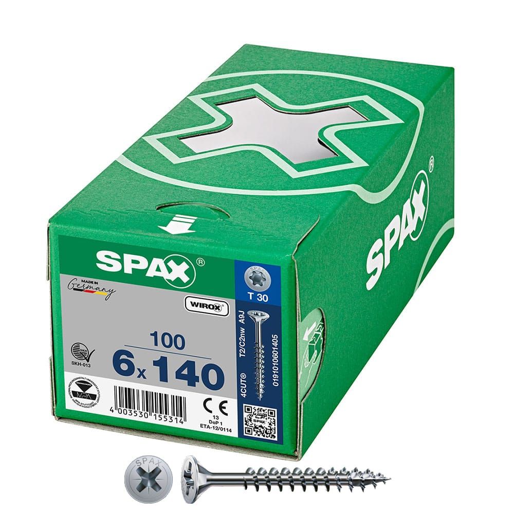 CAJA 100 UNID. TORNILLO UNIVERSAL CABEZA PLANA WIROX 6X140MM T30