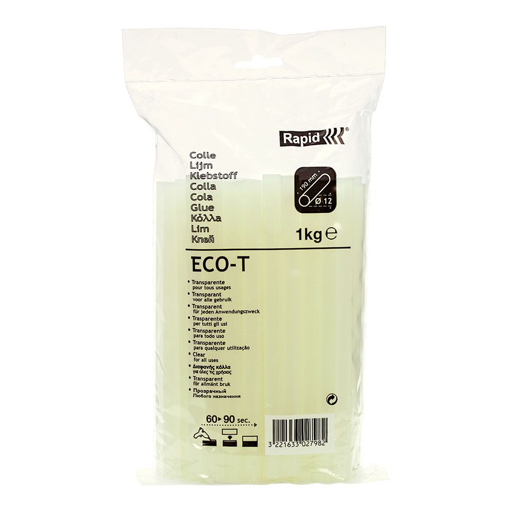BARRA DE COLA TERMOFUSIBLE ECO T, TRANSPARENTE, Ø12 x 190 mm, 1 kg