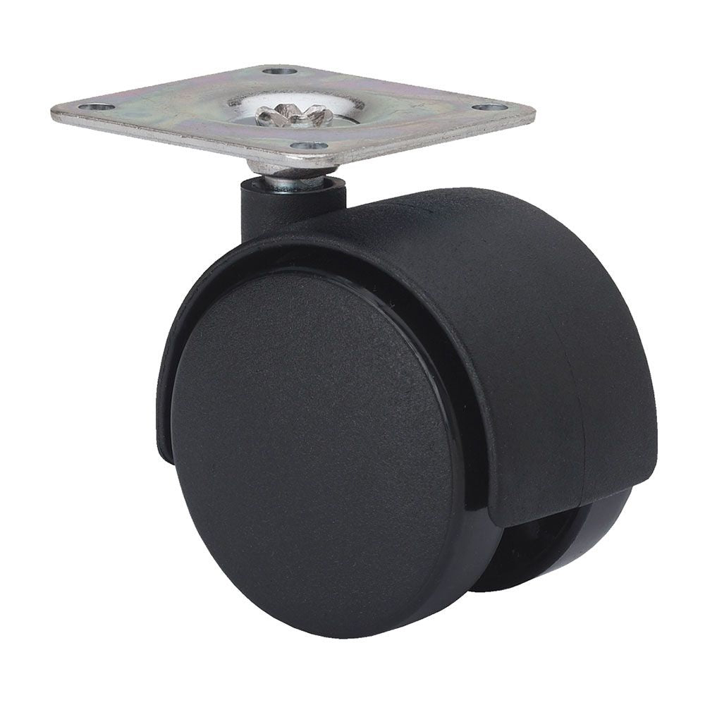 RUEDA GIRATORIA CON PLACA Y EJE LISO, COLOR NEGRO, CARGA MÁX. 50 Kg, Ø 5 cm