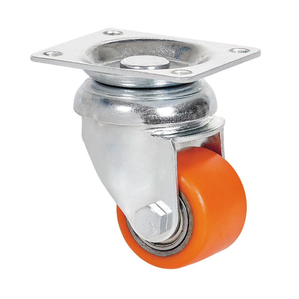 RUEDA GIRATORIA CON PLACA, RODAMIENTO DE BOLAS, COLOR NARANJA, CARGA MÁX. 100 kg, Ø 3,5 cm