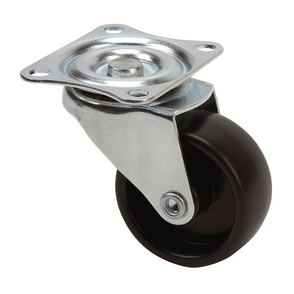 RUEDA GIRATORIA CON PLACA Y EJE LISO, COLOR NEGRO, CARGA MÁX. 18 kg, Ø 3 cm