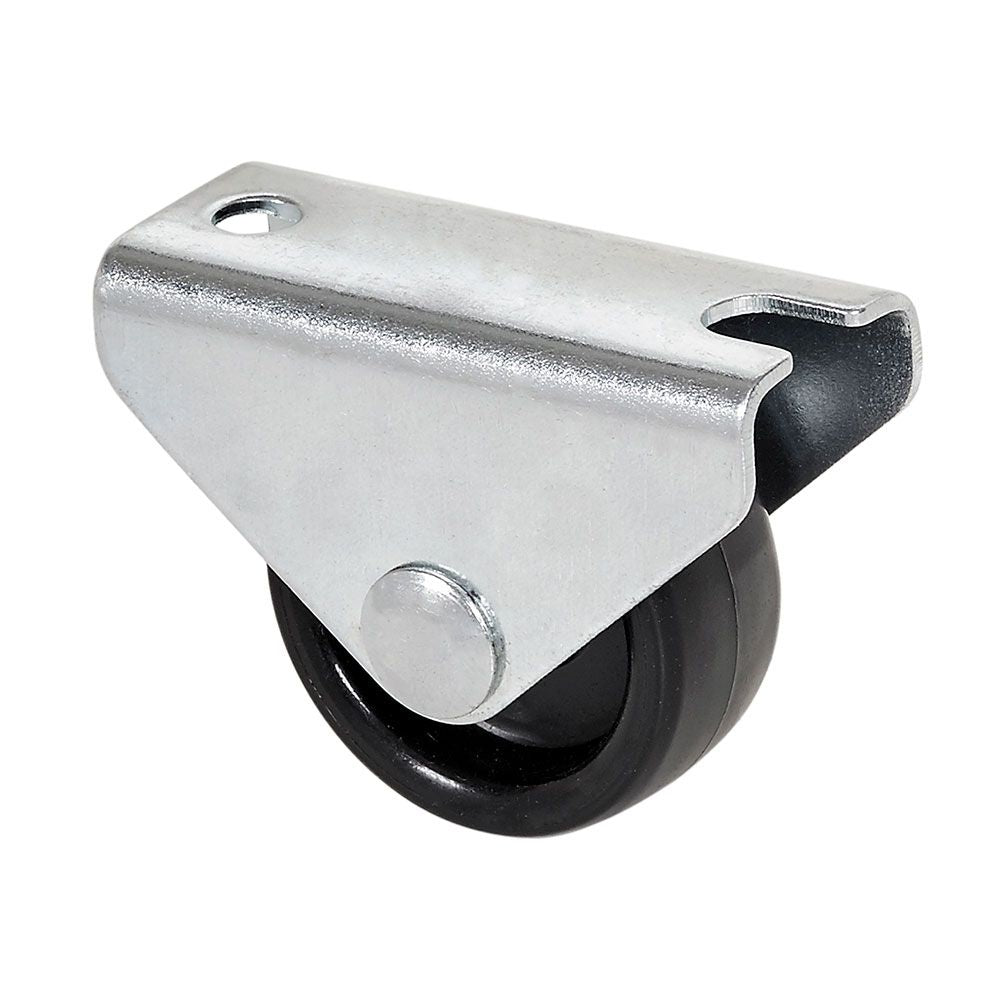 RUEDA FIJA CON PLACA Y EJE LISO DE DOS FIJACIONES, COLOR NEGRO, CARGA MÁX. 20 kg, Ø 1,5 cm