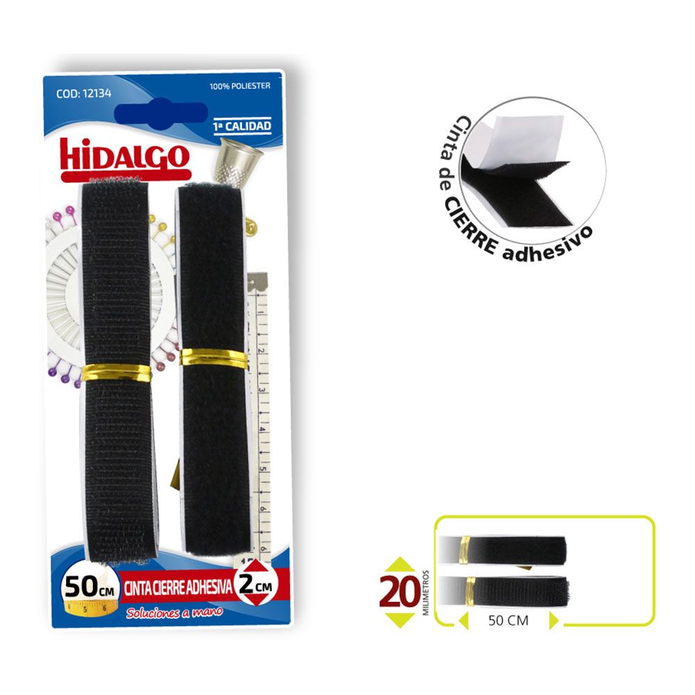 BLISTER CINTA CIERRE ADHESIVO 2x50 cm NEGRO HIDALGO