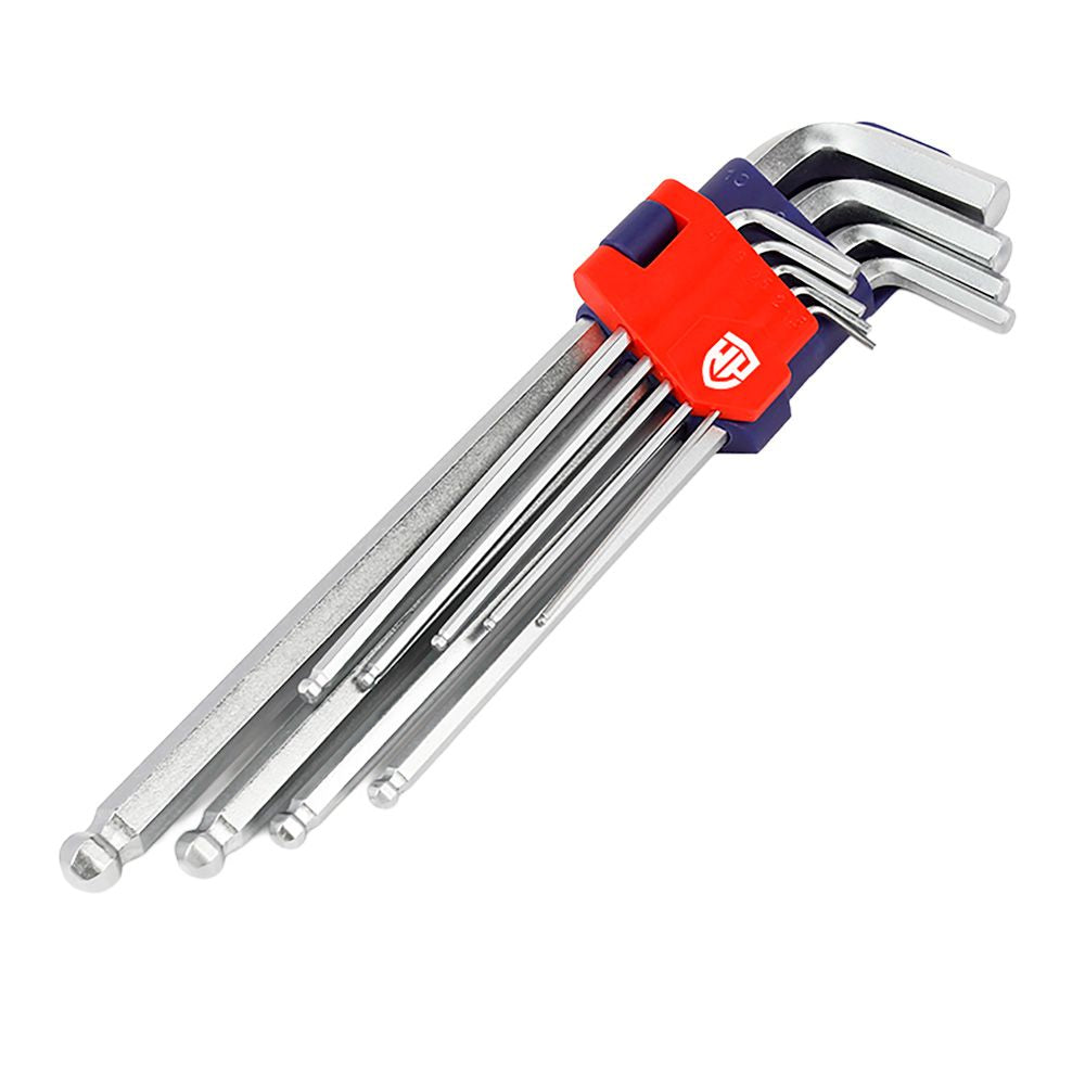 LLAVES ALLEN CR-V DE BRAZO LARGO CON PUNTA ESFÉRICA, JUEGO 9 PIEZAS, MÉTRICO