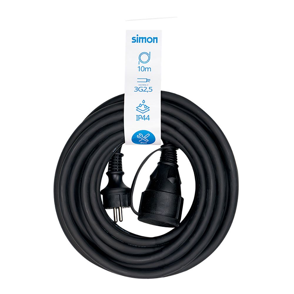 PROLONGADOR PROFESIONAL 10 m, IP44, H07RN-F 3 G 2,5 mm², 1 TOMA CON TAPA, 16 A 250 V~, NEGRO