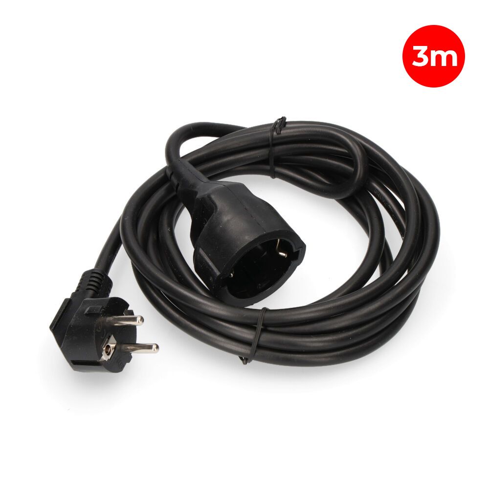 PROLONGADOR CON 1 TOMA 2P+T 16A 250V~ 3 m DE CABLE H05VV-F 3G1,5mm², NEGRO