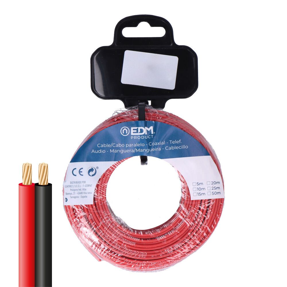 CARRETE CABLE PARALELO 2x1,50 mm² ROJO/NEGRO 50m (AUDIO)