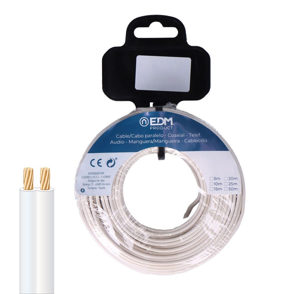CARRETE CABLE PARALELO 2x0,75mm BLANCO 25m (AUDIO)