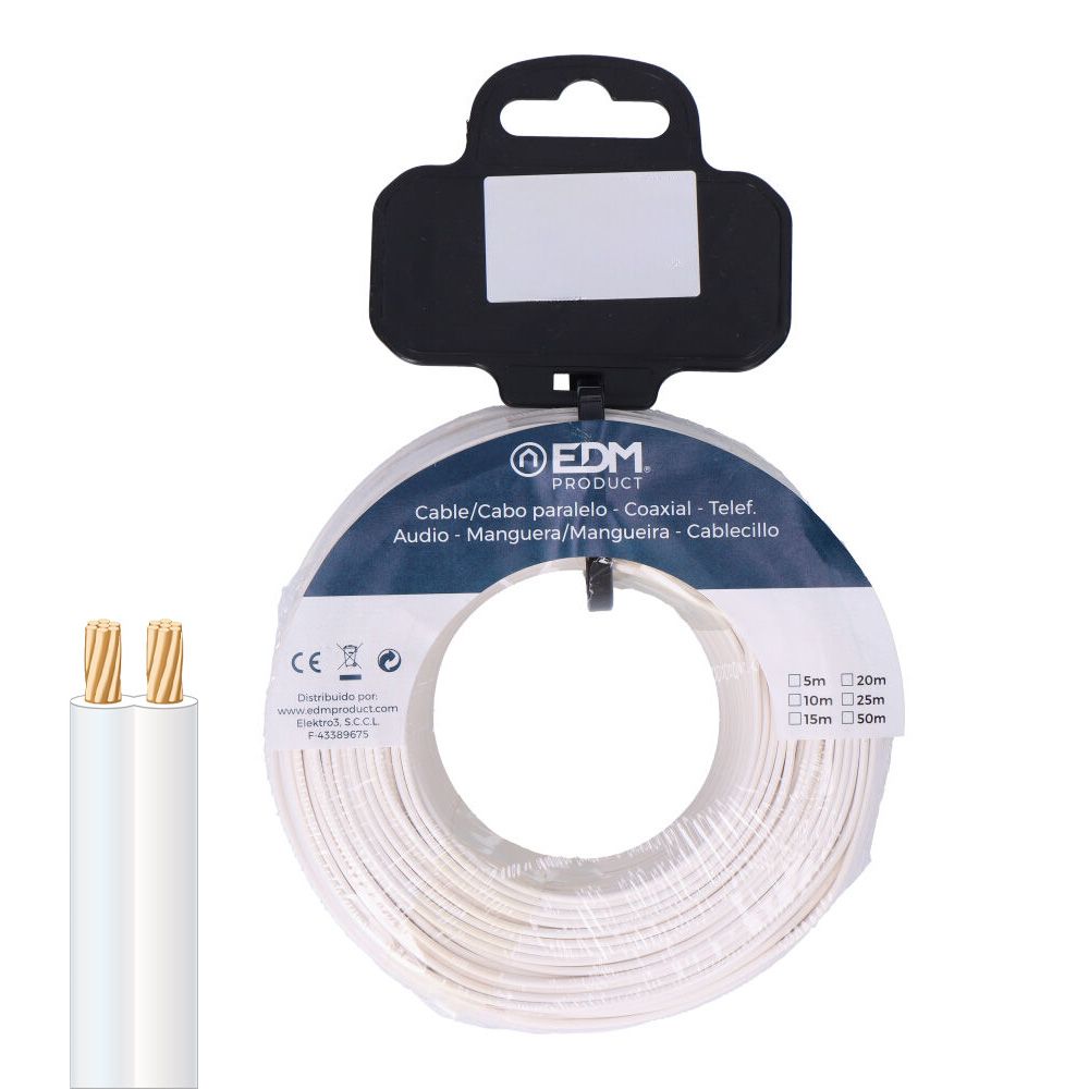 CARRETE CABLE PARALELO TELEFONO BLANCO 2 VIAS 20 m