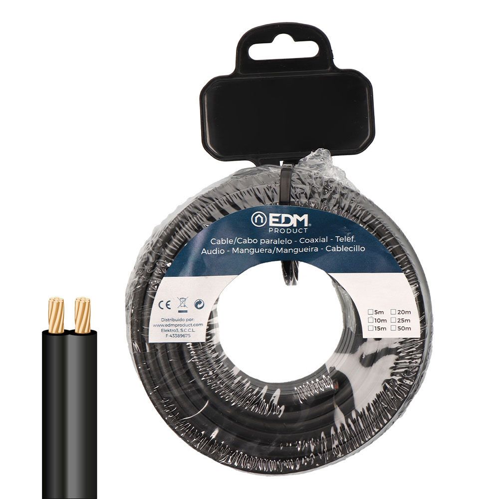 CARRETE CABLE PARALELO 2x0,75mm² NEGRO 5m.