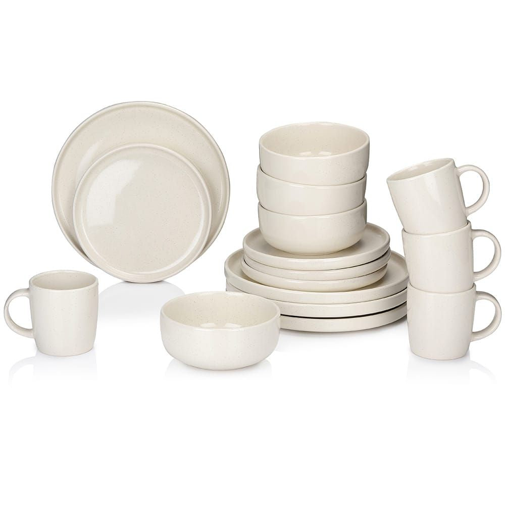 VAJILLA 16 PIEZAS CREMA CERÁMICA