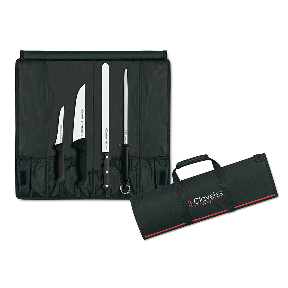 ESTUCHE PROFESIONAL PARA CORTAR JAMÓN CON 3 CUCHILLOS + CHAIRA