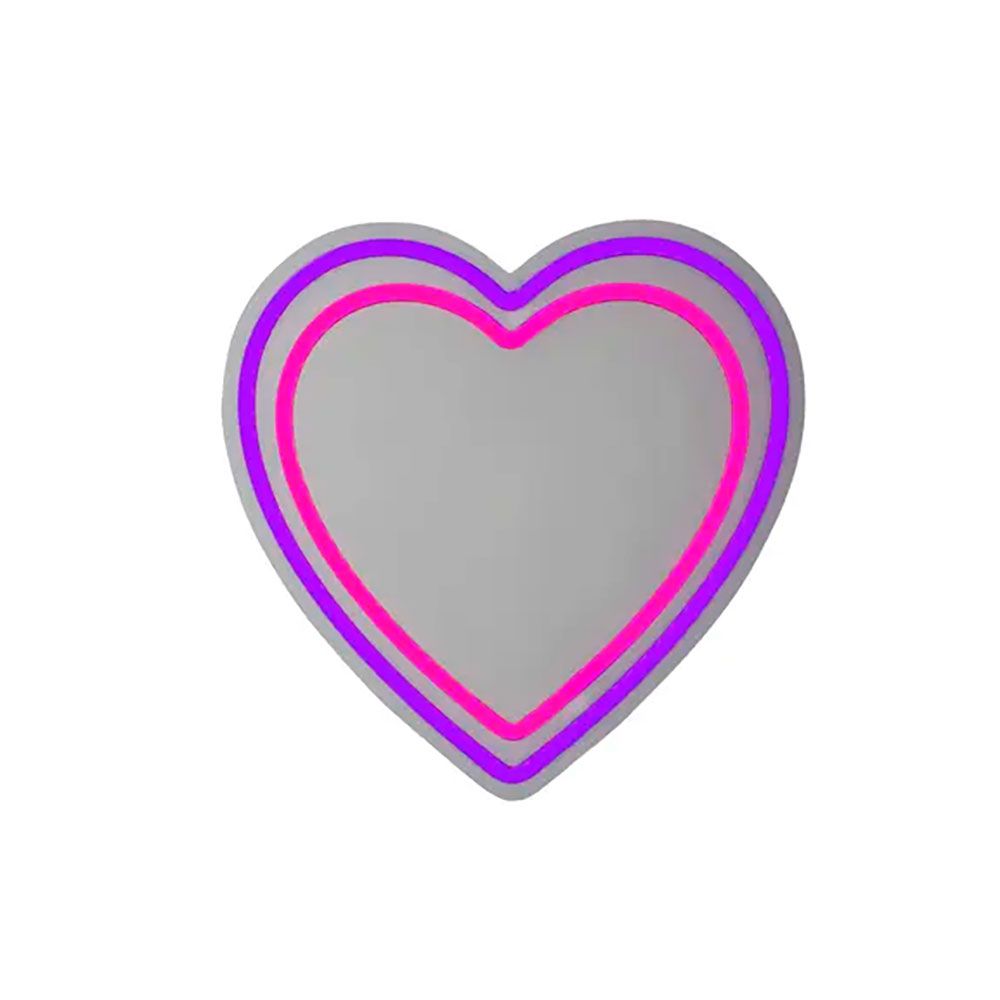 LUZ LED NEÓN DECORATIVA CORAZÓN - ESPEJO, 33 x 33 x 1 cm