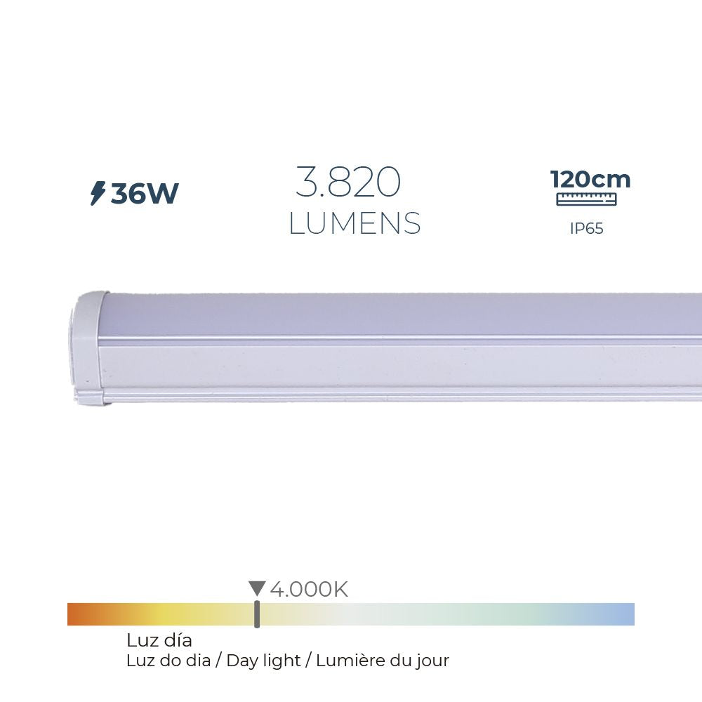 REGLETA LED 36 w 4.000 k LUZ DÍA 3.820 lm 120 x 4,6 x 5,1 cm
