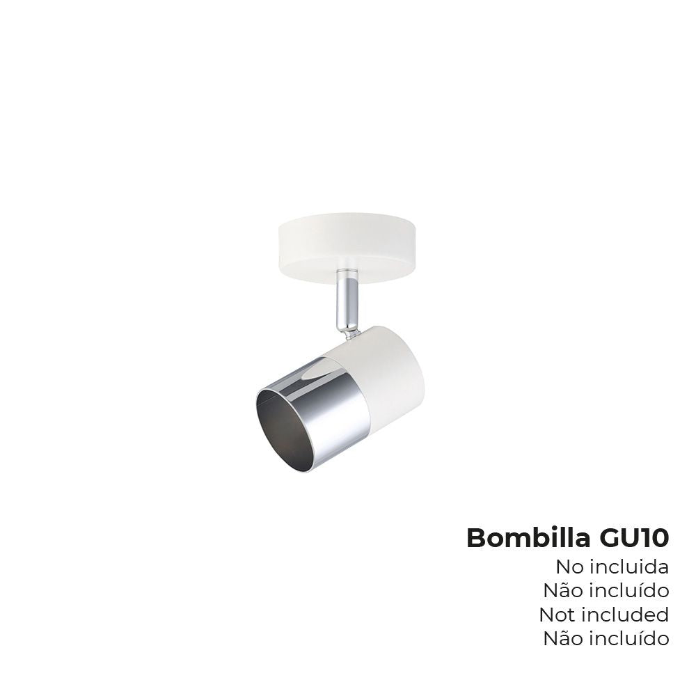 FOCO 1 ELEMENTO MODELO MOON GU-10 (BOMBILLA NO INCLUIDA) COLOR CROMO + BLANCO HUESO Ø 9 x 7,6 x 12,6 cm
