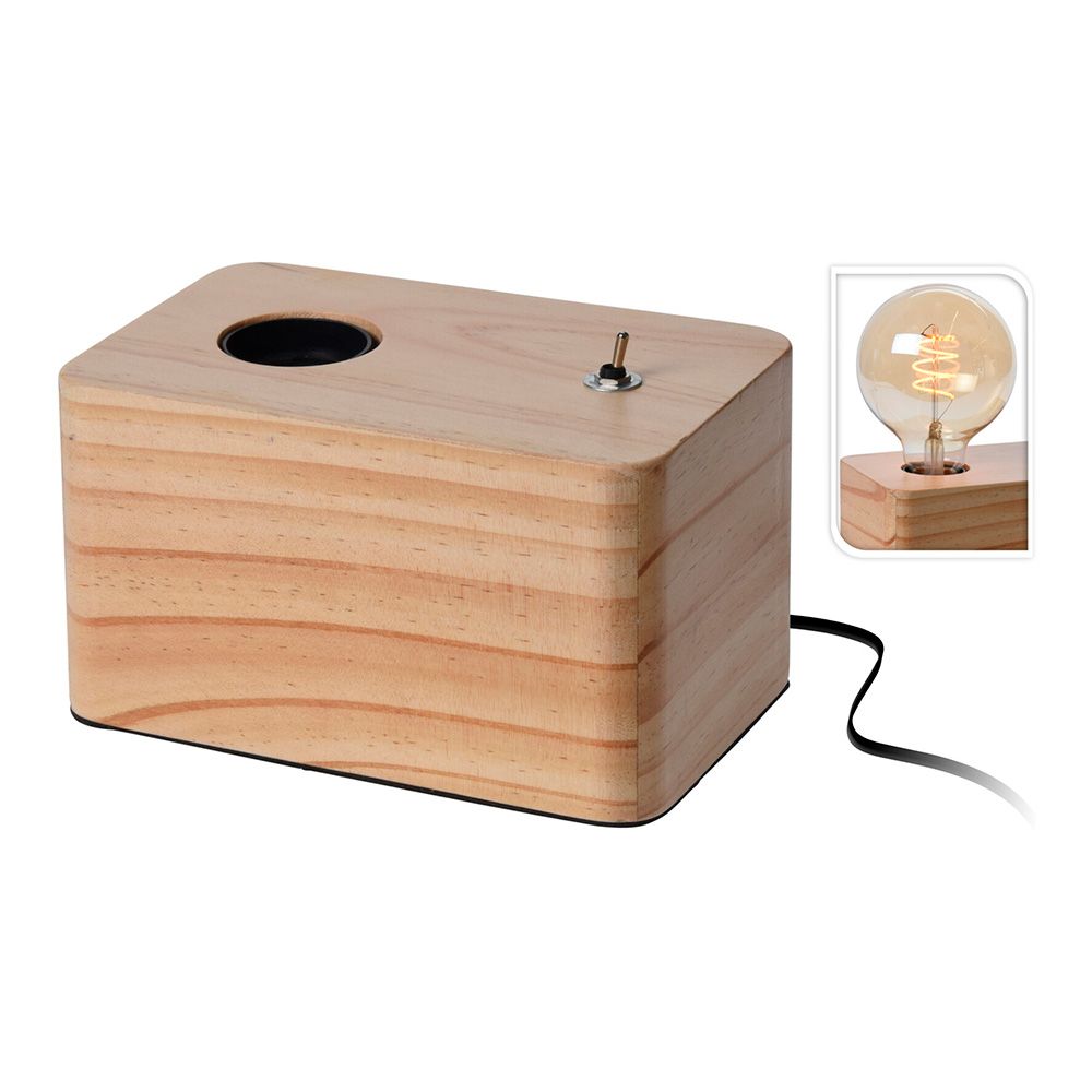 LÁMPARA CON BASE DE MADERA 20 x 8 x 9 cm