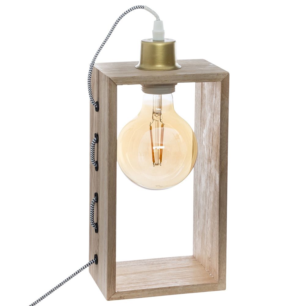LÁMPARA RECTANGULAR DE MADERA DE SOBREMESA E27 14 x 9.6 x 28 cm (BOMBILLA NO INCUIDA)