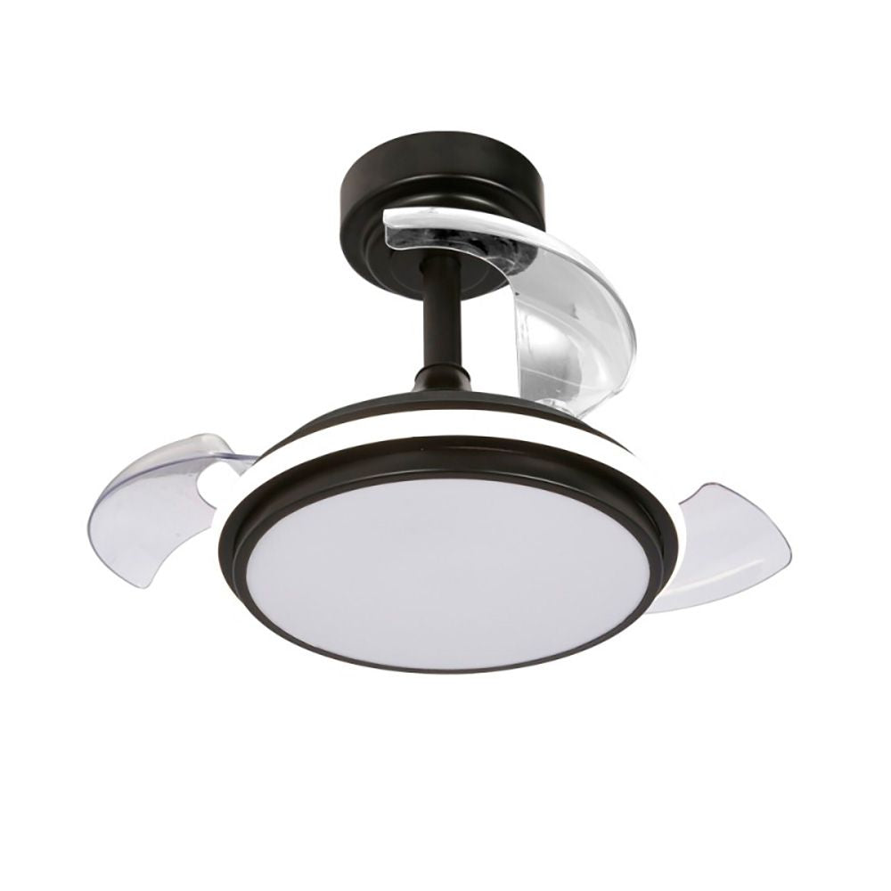 VENTILADOR DE TECHO LED 3CCT ASPAS RETRÁCTILES ANTILA MINI XS 35 W 3000 lm NEGRO, ASPAS Ø55 cm, PLAFÓN Ø32 cm, ALTURA 38 - 48 cm
