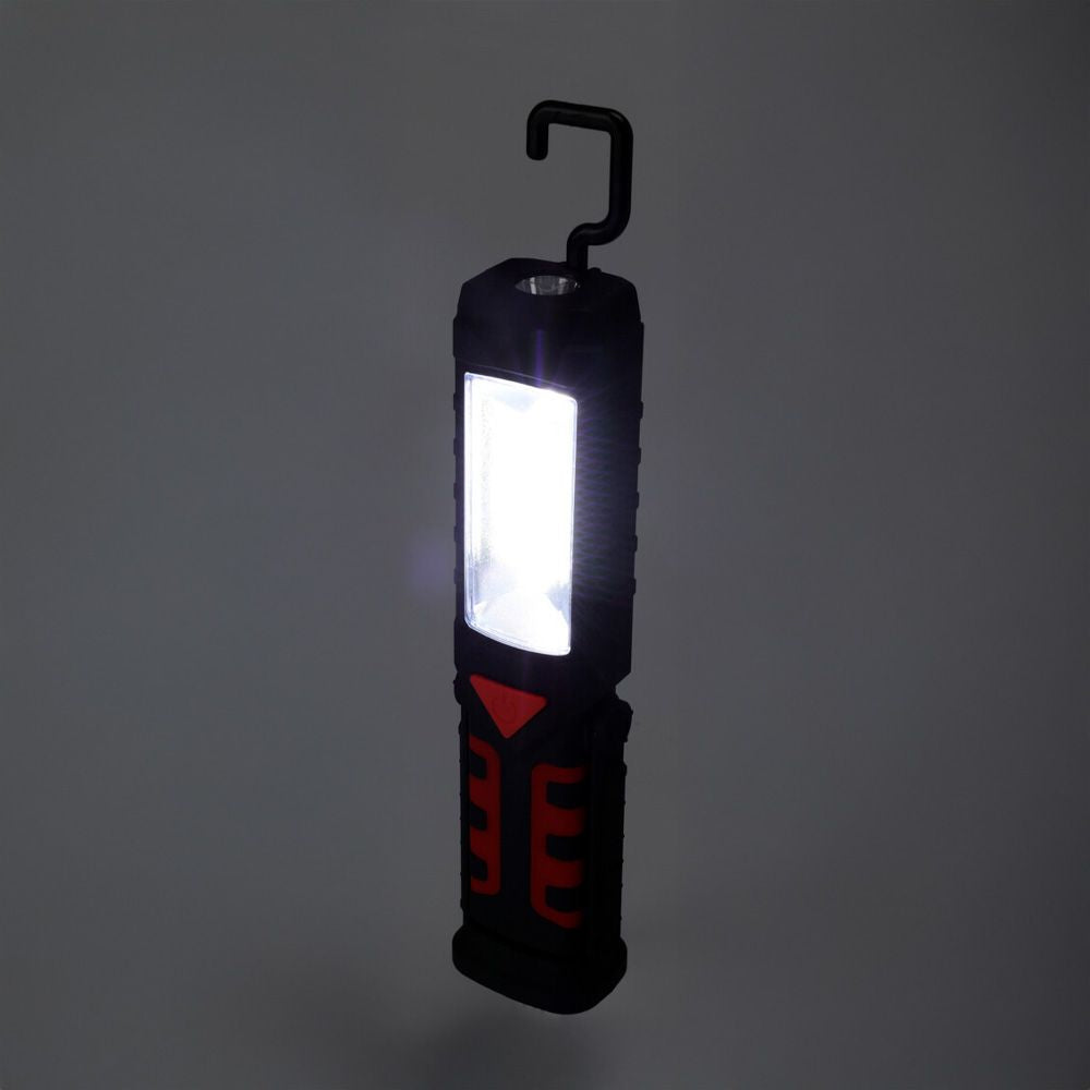 LINTERNA LED DE TRABAJO RECARGABLE DOBLE FUNCION CON GANCHO + IMÁN, NEGRA, 50 x 35 x 215 mm