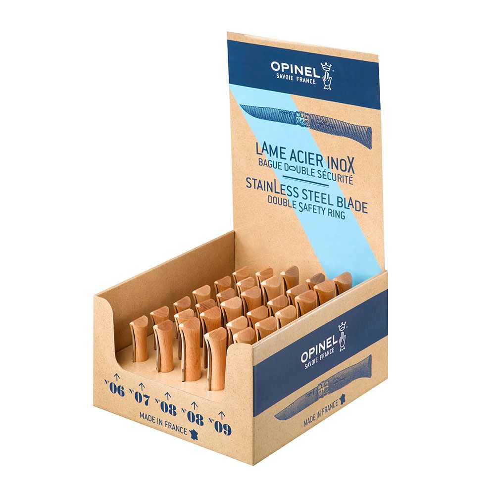EXPOSITOR NAVAJAS OPINEL ACERO INOXIDABLE, 30 uds (Nº6, Nº7, Nº9 6 uds; Nº8 12 uds DE CADA NUMERO)