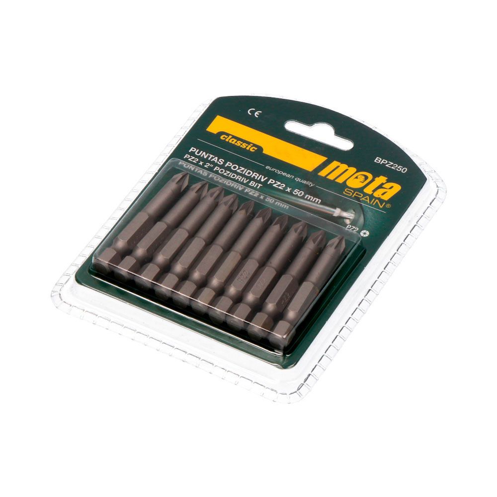 PACK 10 PUNTAS BIT PZ2 x 50mm 1/4" ACERO BPZ250 MOTA