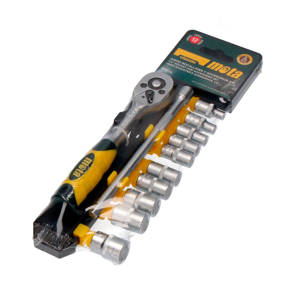 JUEGO (12 pcs.) DE BOCALLAVES Y ACCESORIOS DE ¼ pulg CROMO VANADIO EK410
