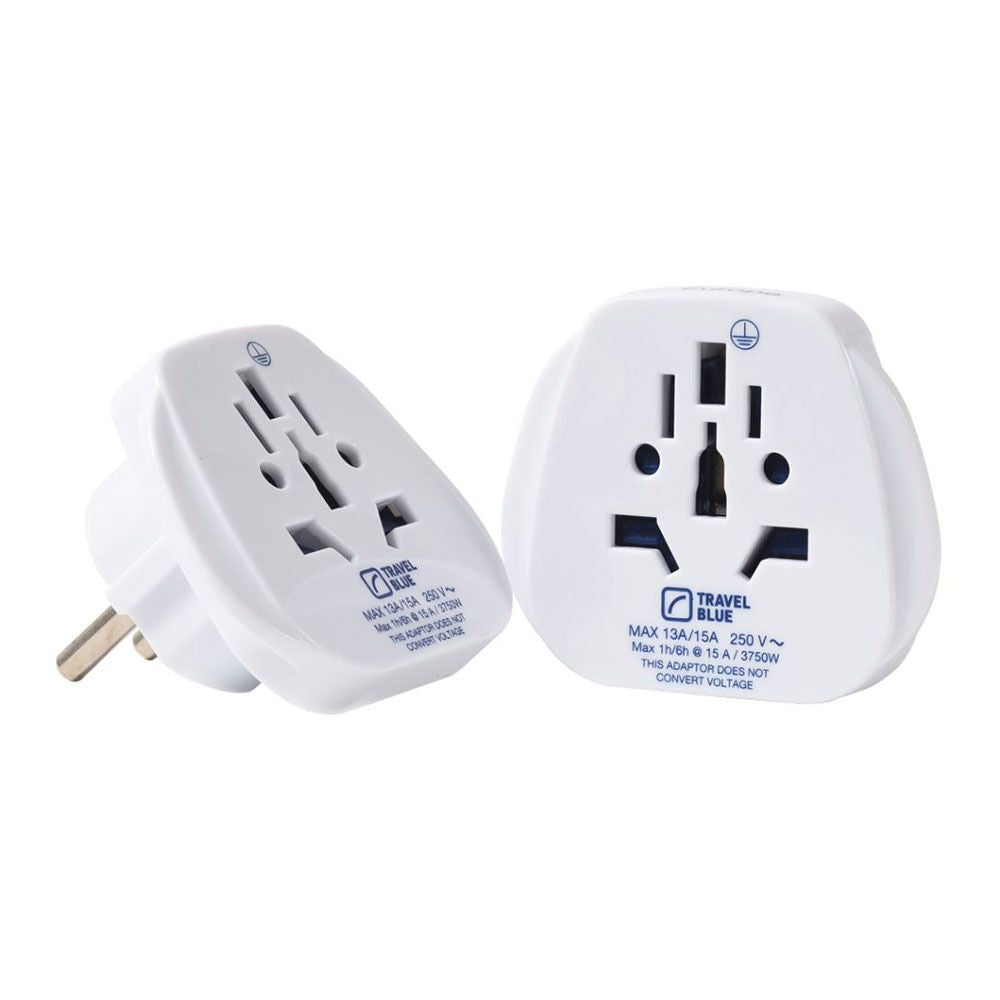 PACK DE 2 ADAPTADORES ENTRADA MULTIPLE MUNDIAL A SALIDA CLAVIJA EUROPA, TB-902, TRAVEL BLUE