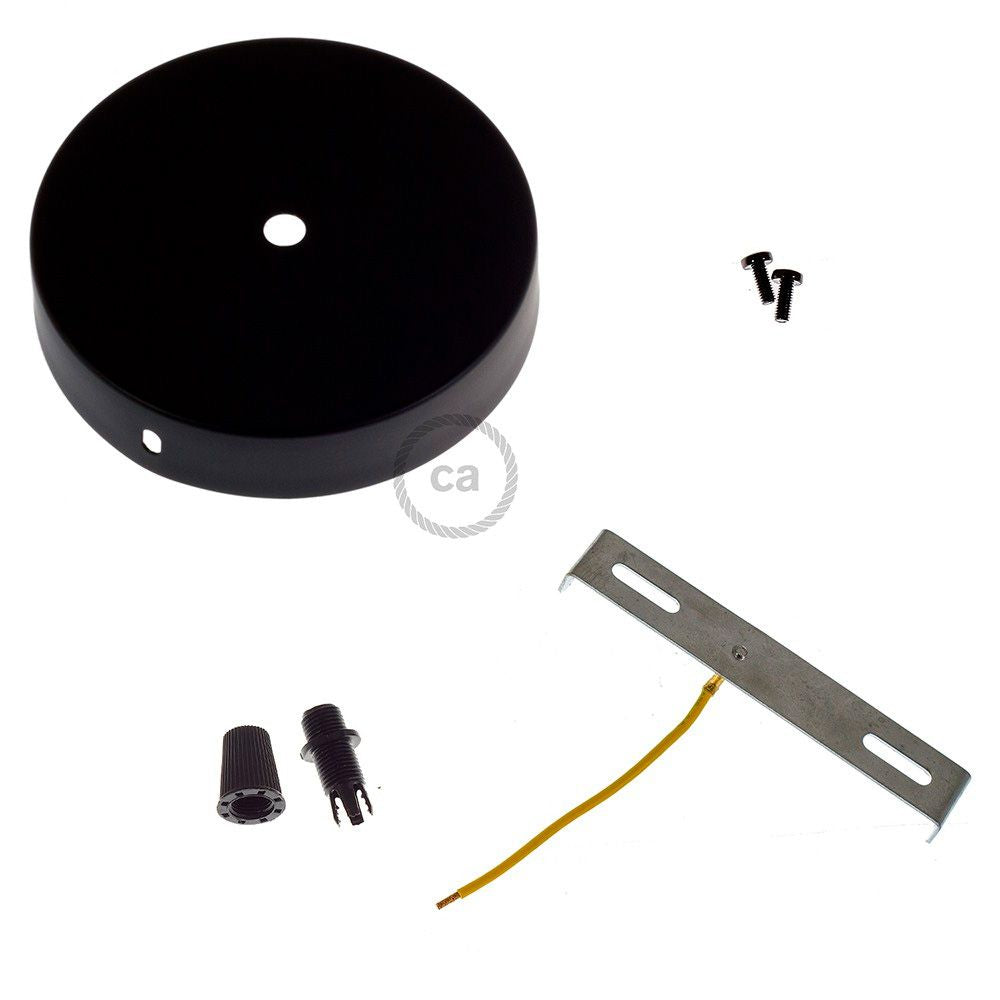 KIT FLORÓN METAL Ø120 x 25 mm, AGUJERO CENTRAL DE 10 mm, CON PRENSAESTOPA PLÁSTICO, NEGRO MATE