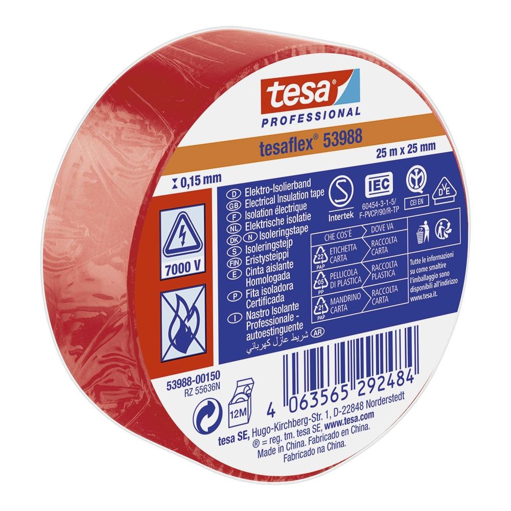 CINTA AISLANTE HOMOLOGADA ROJA 25 mm x 25 m