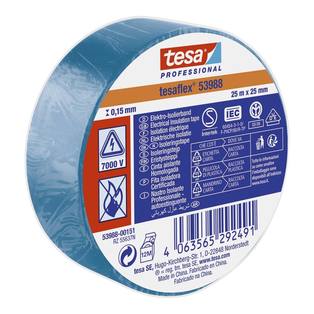 CINTA AISLANTE HOMOLOGADA AZUL 25 mm x 25 m