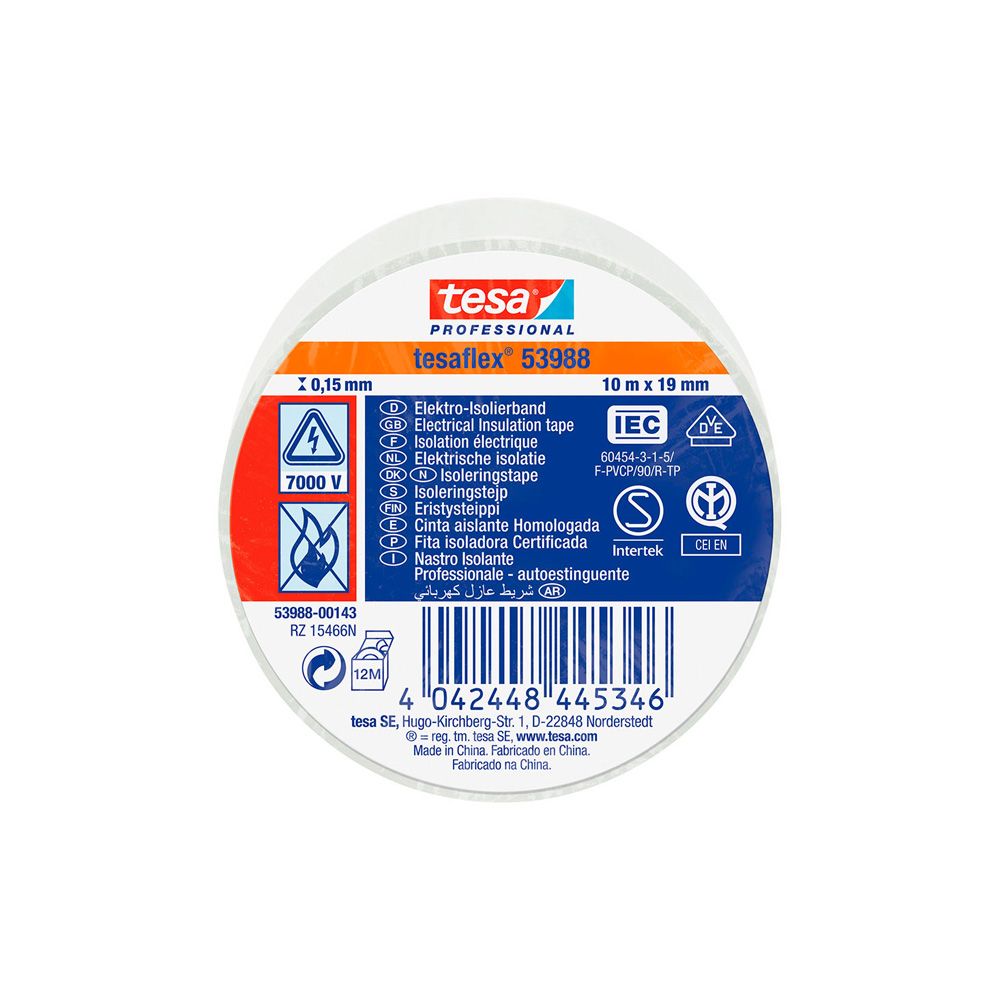 CINTA AISLANTE HOMOLOGADA BLANCA 19 mm x 10 m