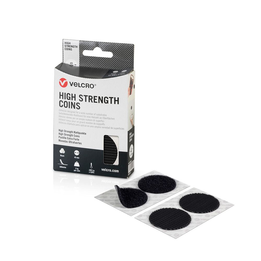 MONEDAS ADHESIVAS DE CIERRE ULTRAFUERTE NEGRAS Ø45 mm, 6 PARES