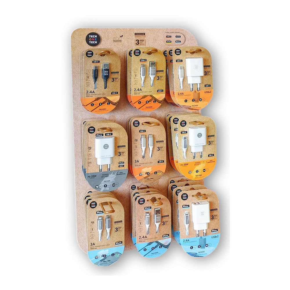 EXPOSITOR EKO CARGADORES, CONTIENE 27 PRODUCTOS, 400 x 600 x 150 mm