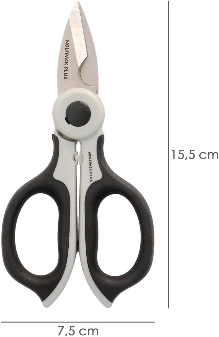 WOLFPACK LINEA PROFESIONAL Tijeras Electricista 155 mm. Mango TPR Plus No tension. Hojas Acero Inoxidable, Ergonomicas, Tijeras Cortar Cable, Pelacables