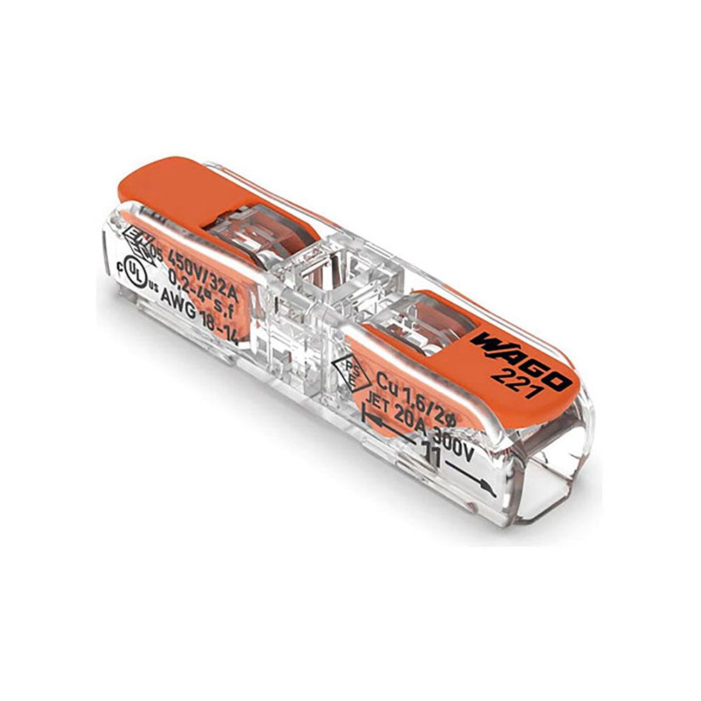 CONECTOR RÁPIDO EN LINEA CON PALANCA 2 VIAS, Ø MAXIMO 4 mm², 450 V , 32 A; TRANSPARENTE; 8,1 x 35,5 x 8,9 mm