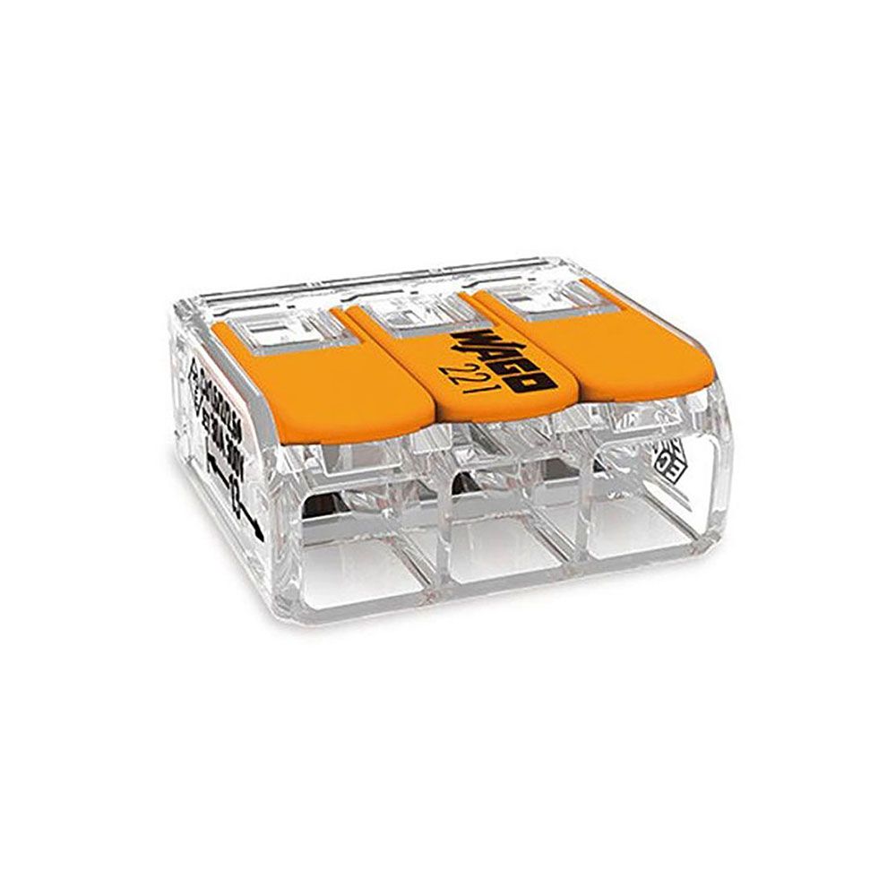 CONECTOR RÁPIDO CON PALANCA 3 VIAS, Ø MAXIMO 6 mm², 450 V , 41 A; TRANSPARENTE; 22,9 x 21,1 x 10,1 mm