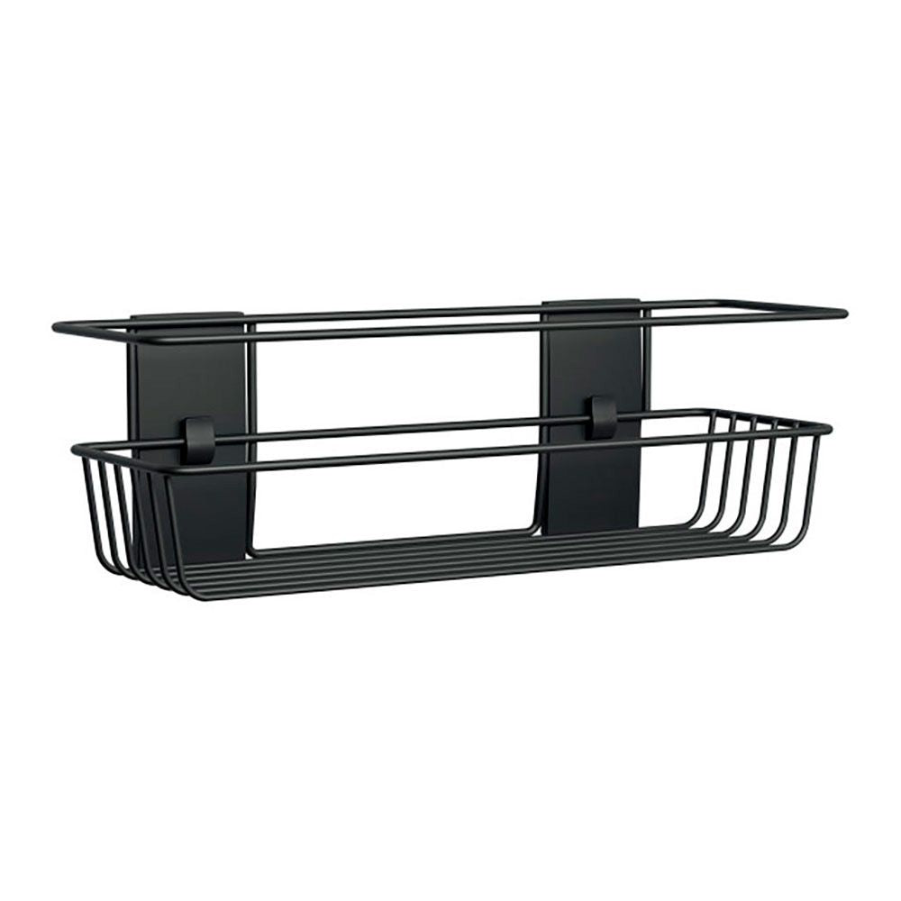 CESTO DE BAÑO, NEGRO MATE, 32,5 x 9,5 x10 cm, 1 ud + 4 TIRAS, MÁX 3 Kg