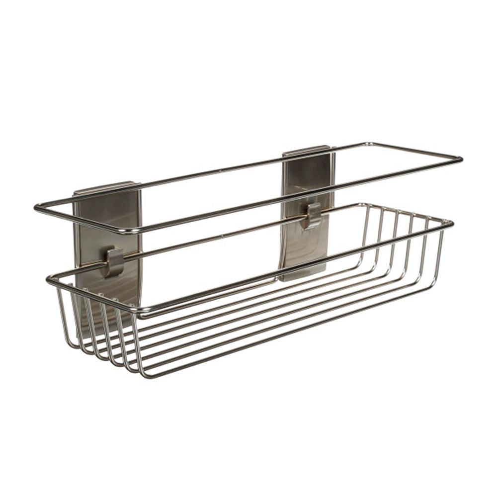 CESTO DE BAÑO, NÍQUEL SATINADO, 32,5 x 9,5 x10 cm, 1 uds + 4 TIRAS, MÁX 3 Kg