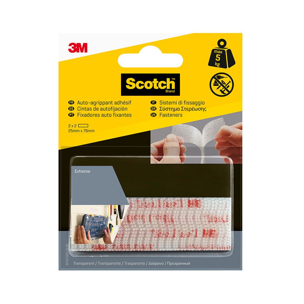 TIRA DE AUTOFIJACIÓN EXTREME TRANSPARENTE MAX 5 Kg 25 mm x 76 mm, 2 uds