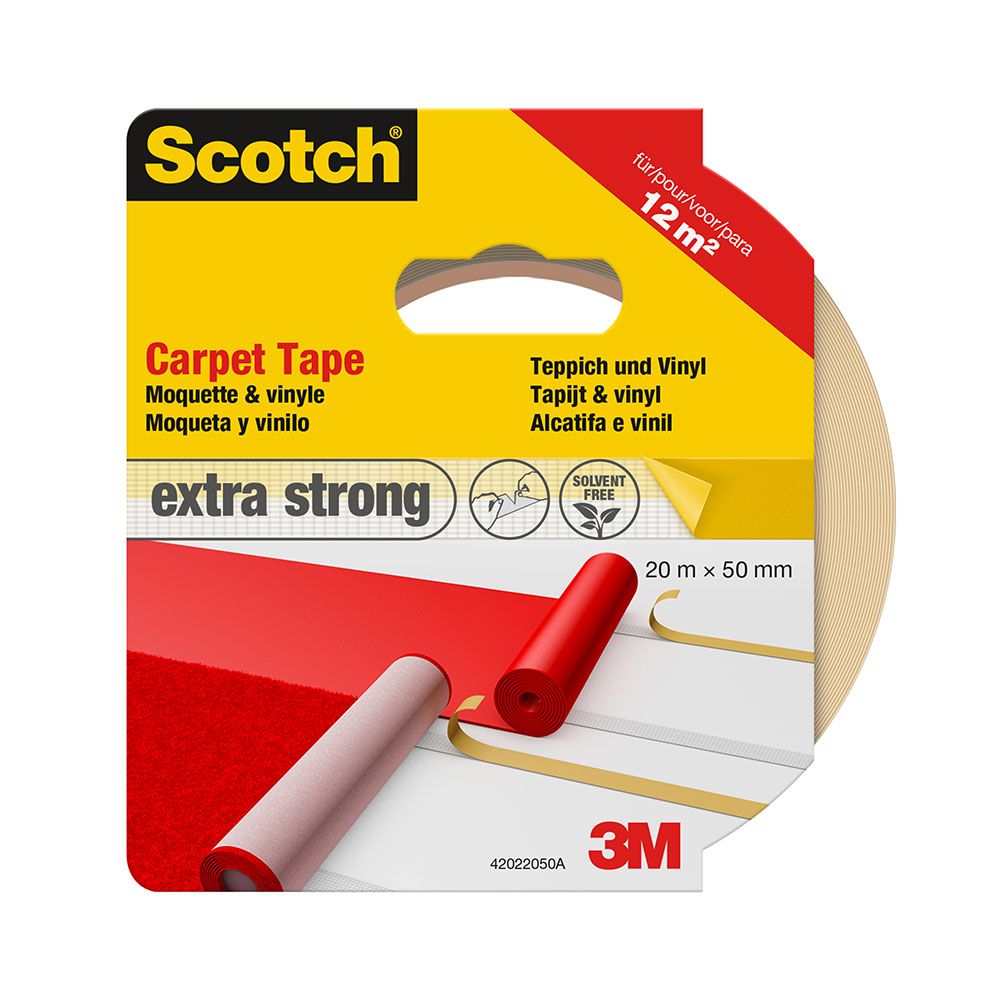 CINTA DOBLE CARA EXTRAFUERTE PARA ALFOMBRAS Y VINILOS 50 mm x 20 m