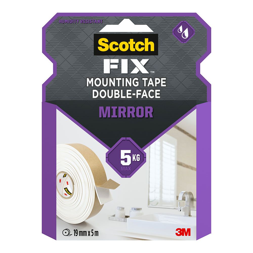 CINTA DOBLE CARA MONTAJE ESPEJOS MÁX 5 Kg 19 mm x 5 m