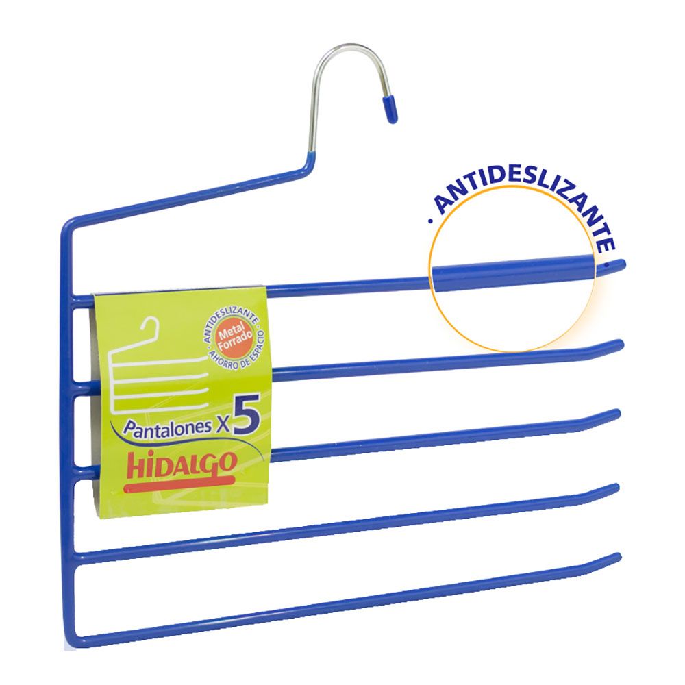 PERCHA ANTIDESLIZANTE PARA 5 PANTALONES, COLOR AZUL