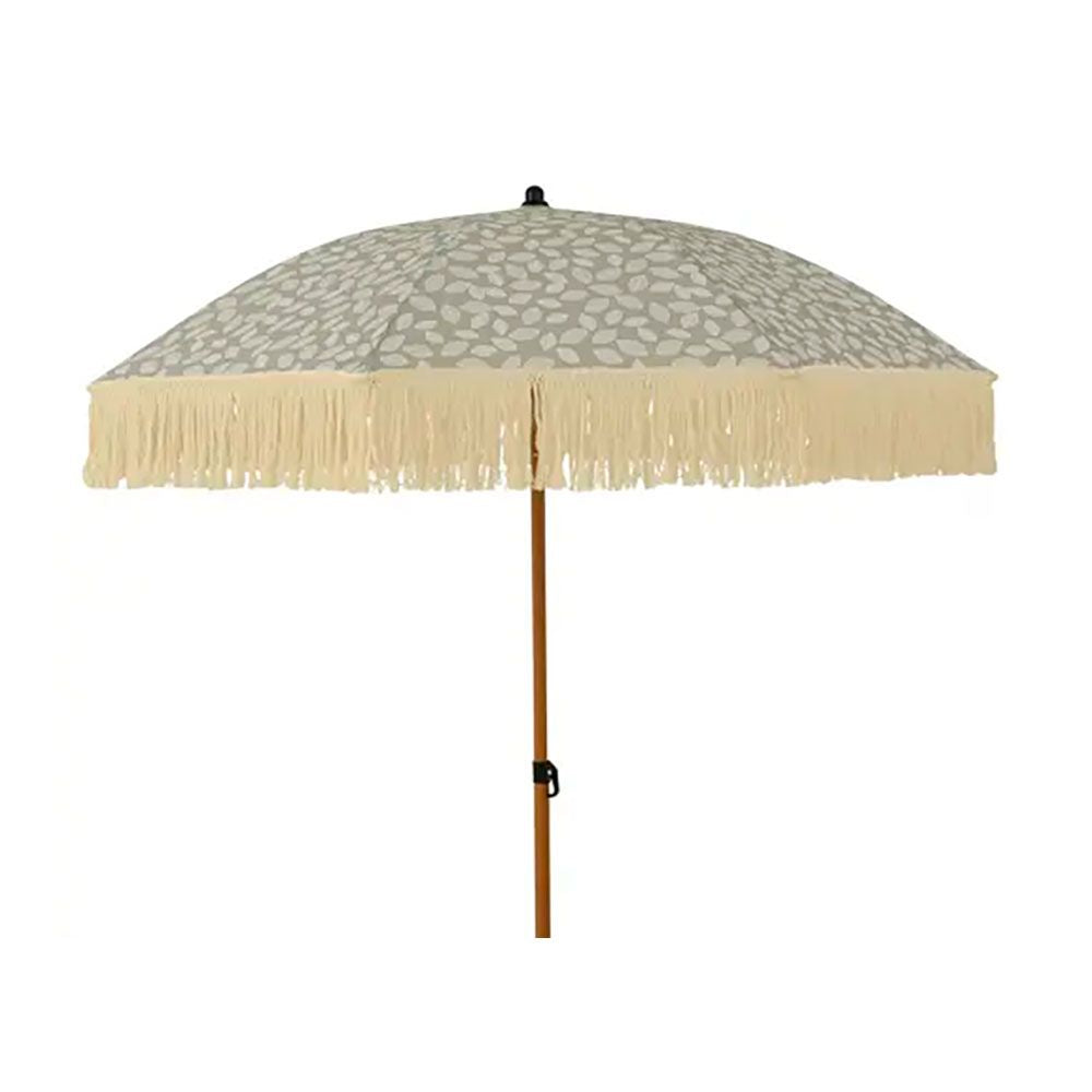 PARASOL PARA JARDÍN Ø180 cm, VERDE CON DISEÑO DE HOJAS Y FLECOS BEIGE