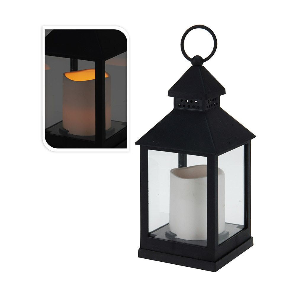 FAROL CON VELA DE LED, FUNCIÓN FIJA, INTERIOR, NEGRO, 10,5 x 10,5 x 23 cm