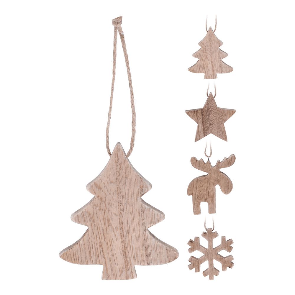 ADORNO NAVIDEÑO COLGANTE DE MADERA, 10 cm, MODELOS SURTIDOS